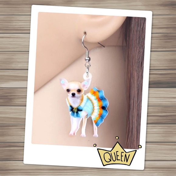 Chihuahua in a Dress Acrylic Earrings - Picture 2 of 6